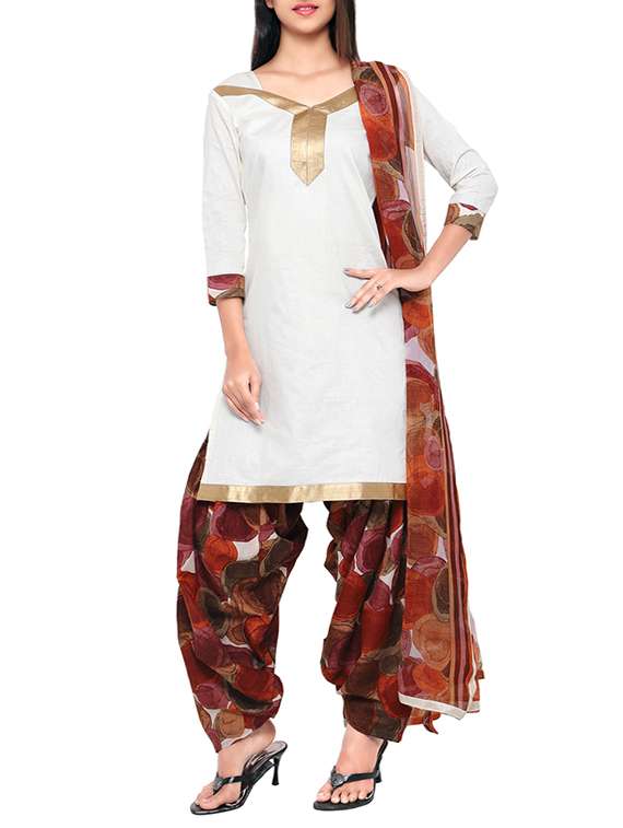 cream cotton blend patiyala suits unstitched suit