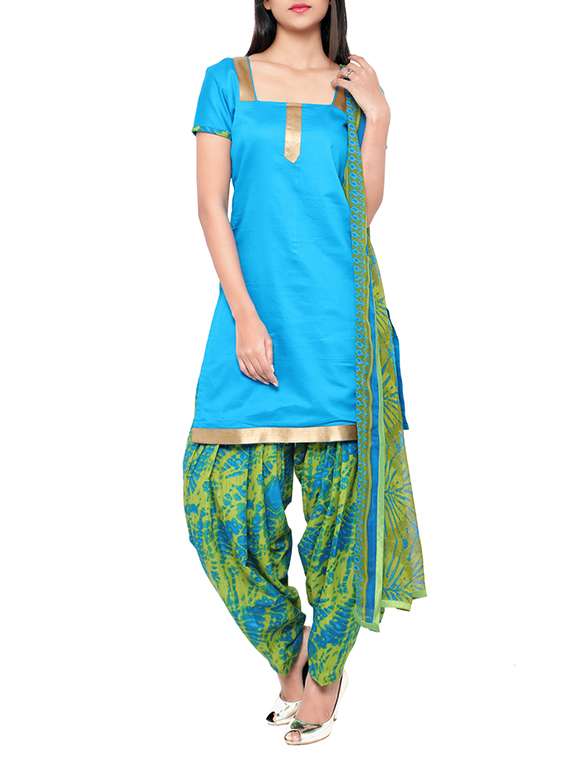 sky blue cotton blend unstitched suit