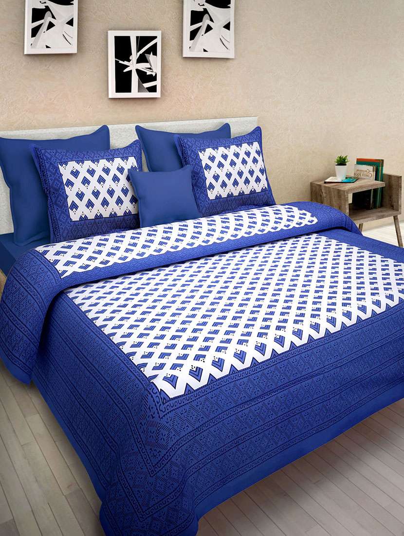 jaipuri printed cotton bedsheets with 2 pillow covers