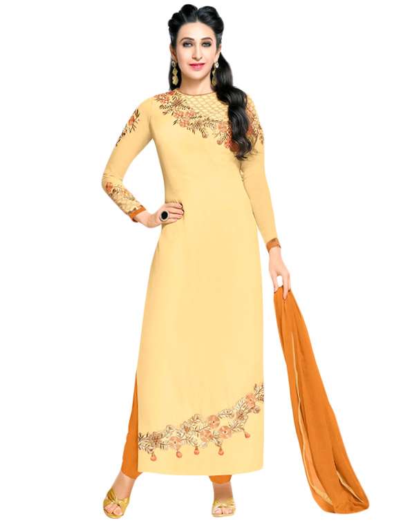 yellow georgette unstitched suit
