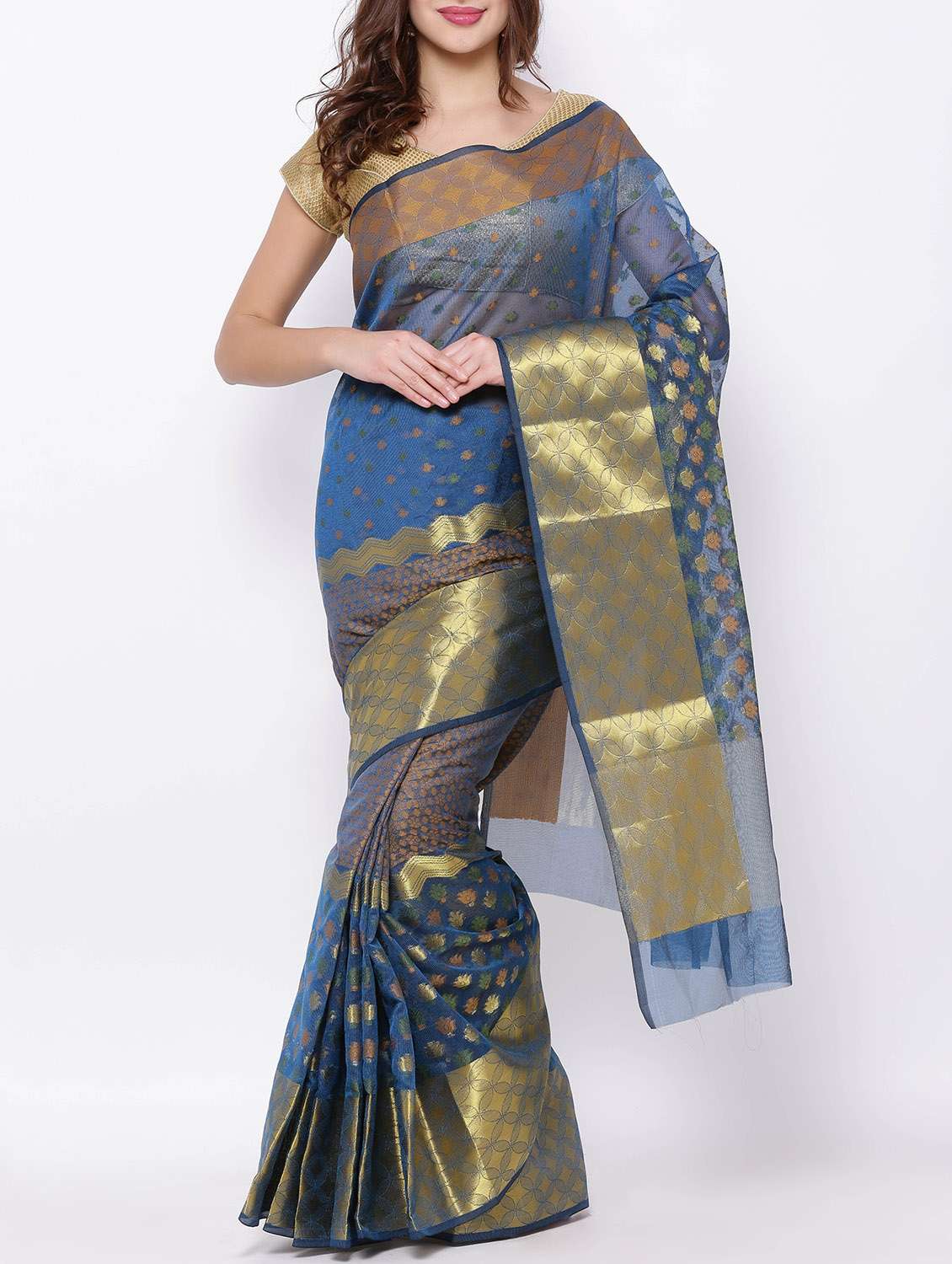 blue cotton saree with blouse