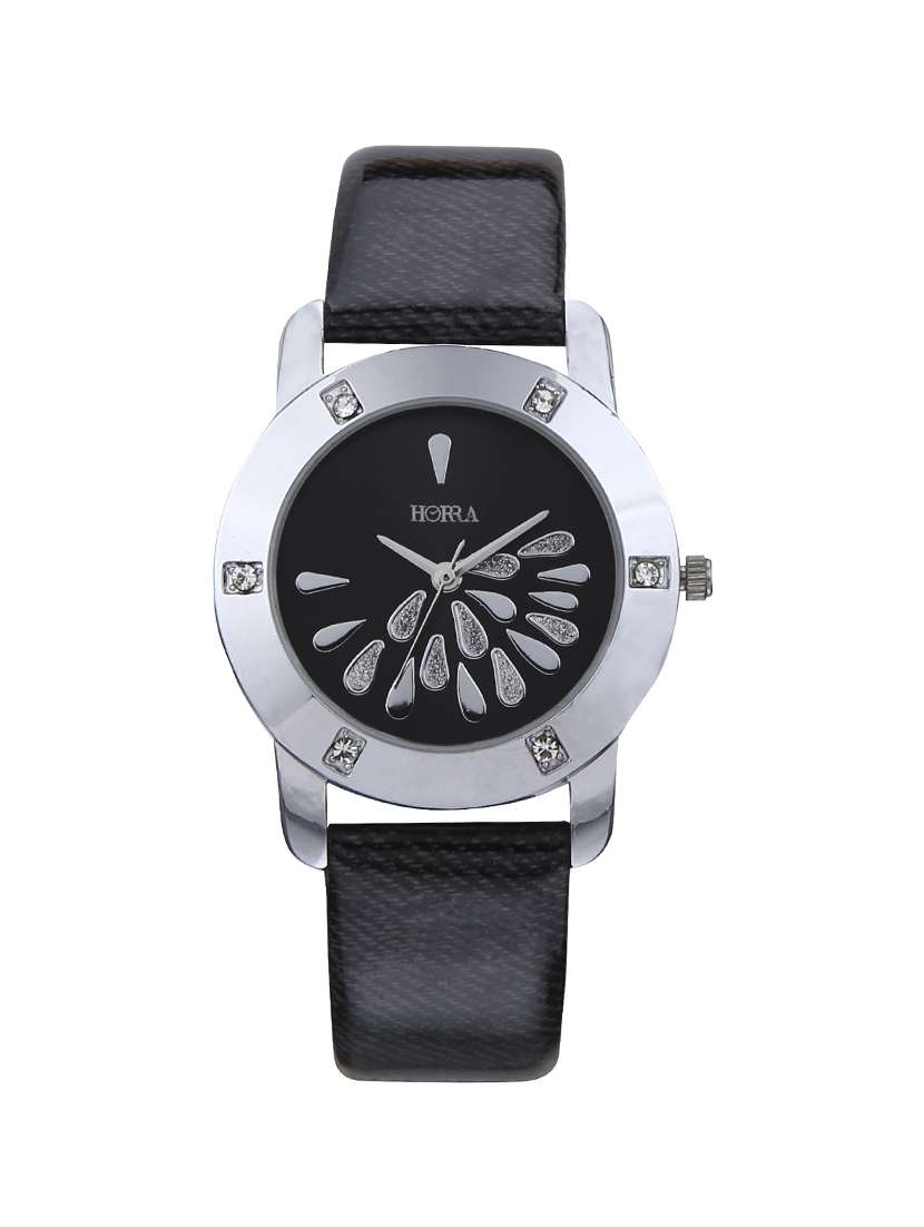 horra analogue black dial watch for women-hr816flbk028