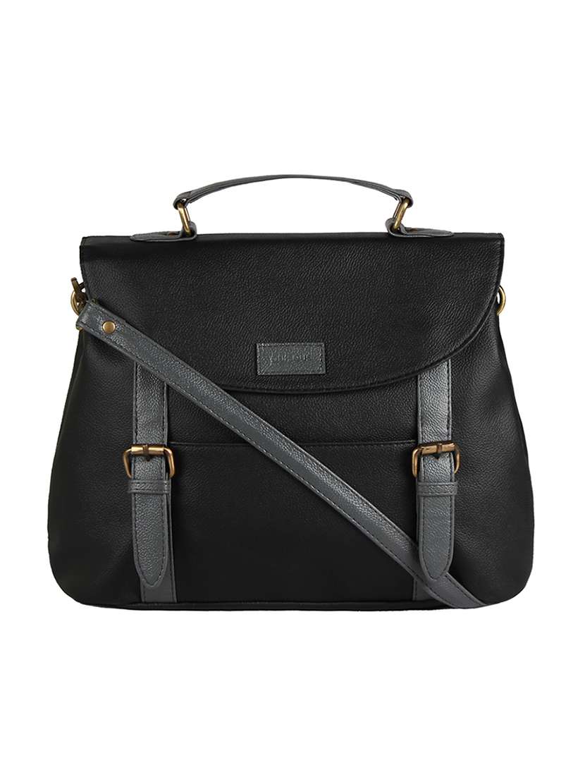 black leatherette sling bag