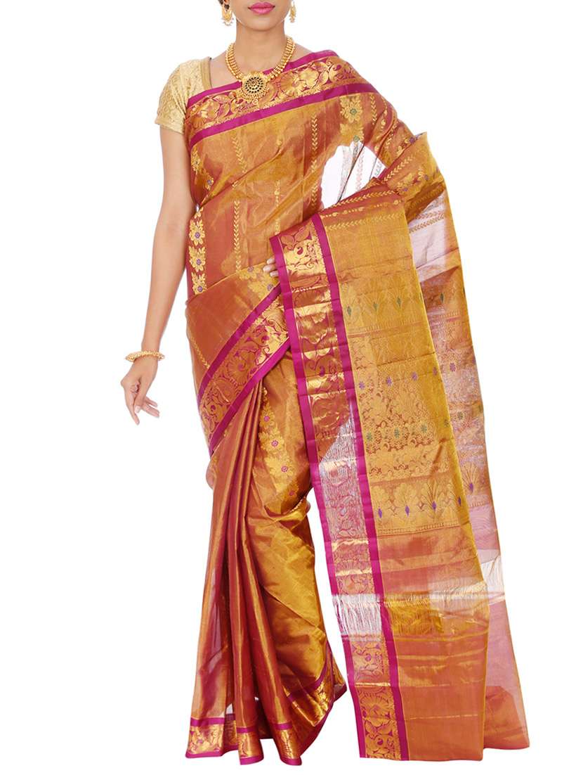 gold silk kanjivaram saree with blouse