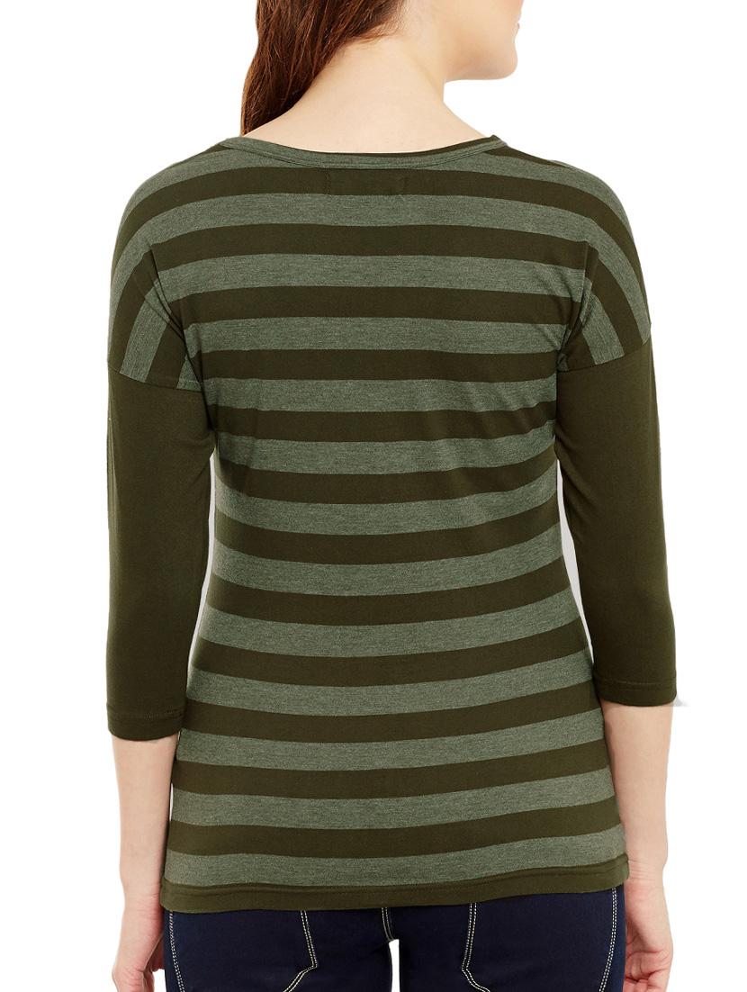 olive striped square neck tee - 13142332 - Standard Image - 2