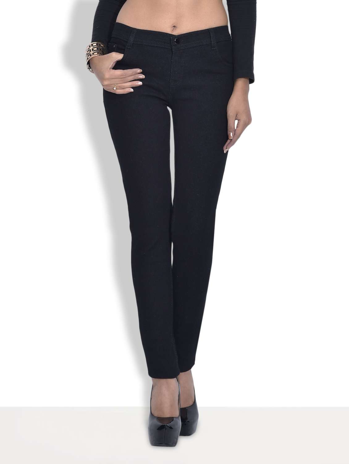 solid black denim jeans