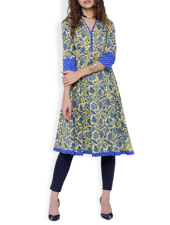 multi colored cotton printed anarkaliu