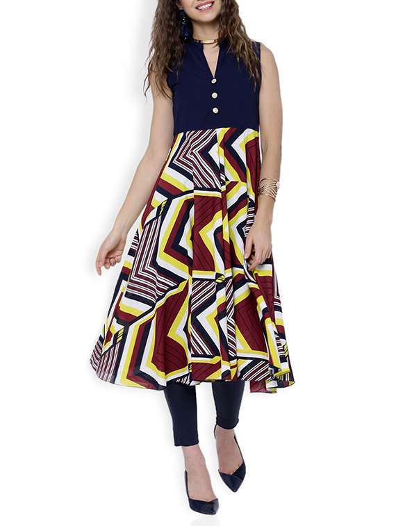 blue colored printed anarkali