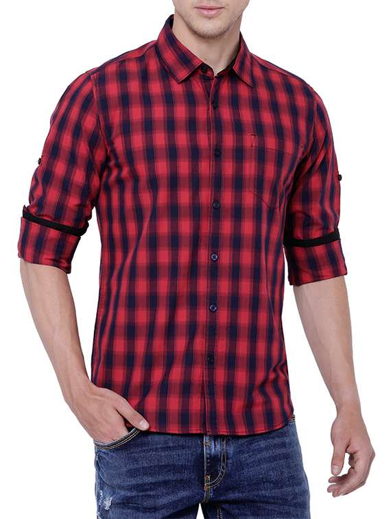 red cotton checked casual shirt