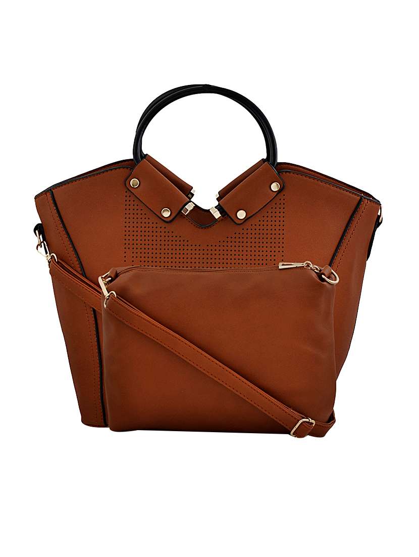 brown leatherette handbag