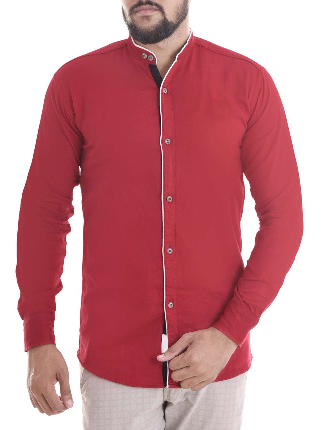 red linen casual shirt