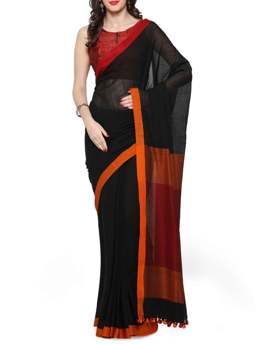 black cotton bordered saree with blouse