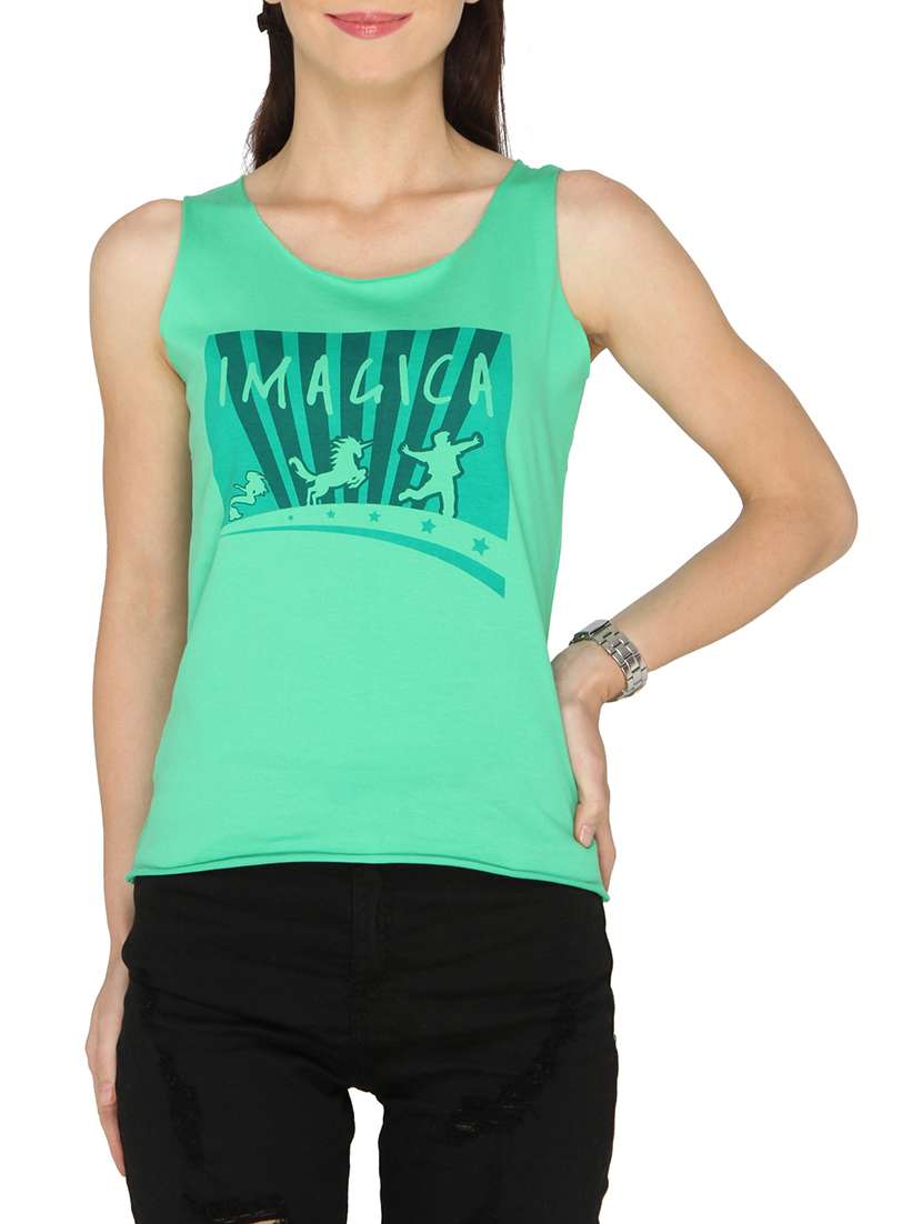 green printed cotton tank top