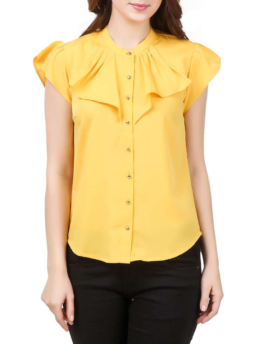 yellow crepe regular shirt