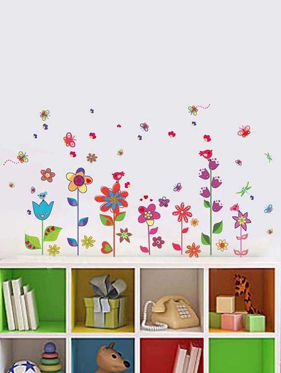 wall sticker (multi flowers,wall covering area  51 x 29 inch)