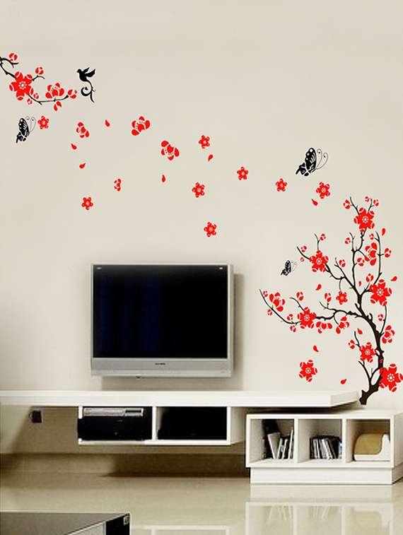 wall sticker (red branches,wall covering area  29 x 17 inch)