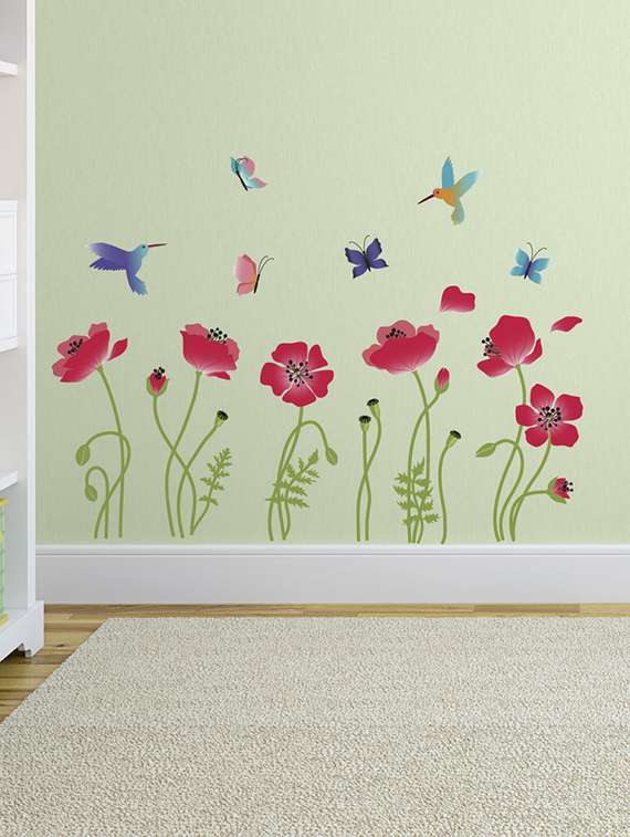 wall sticker (green red flowers,wall covering area  14 x 10 inch)