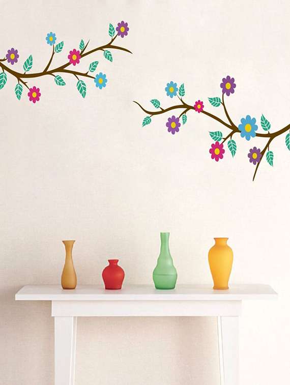 wall sticker (multi flowers,wall covering area  28 x 11 inch)