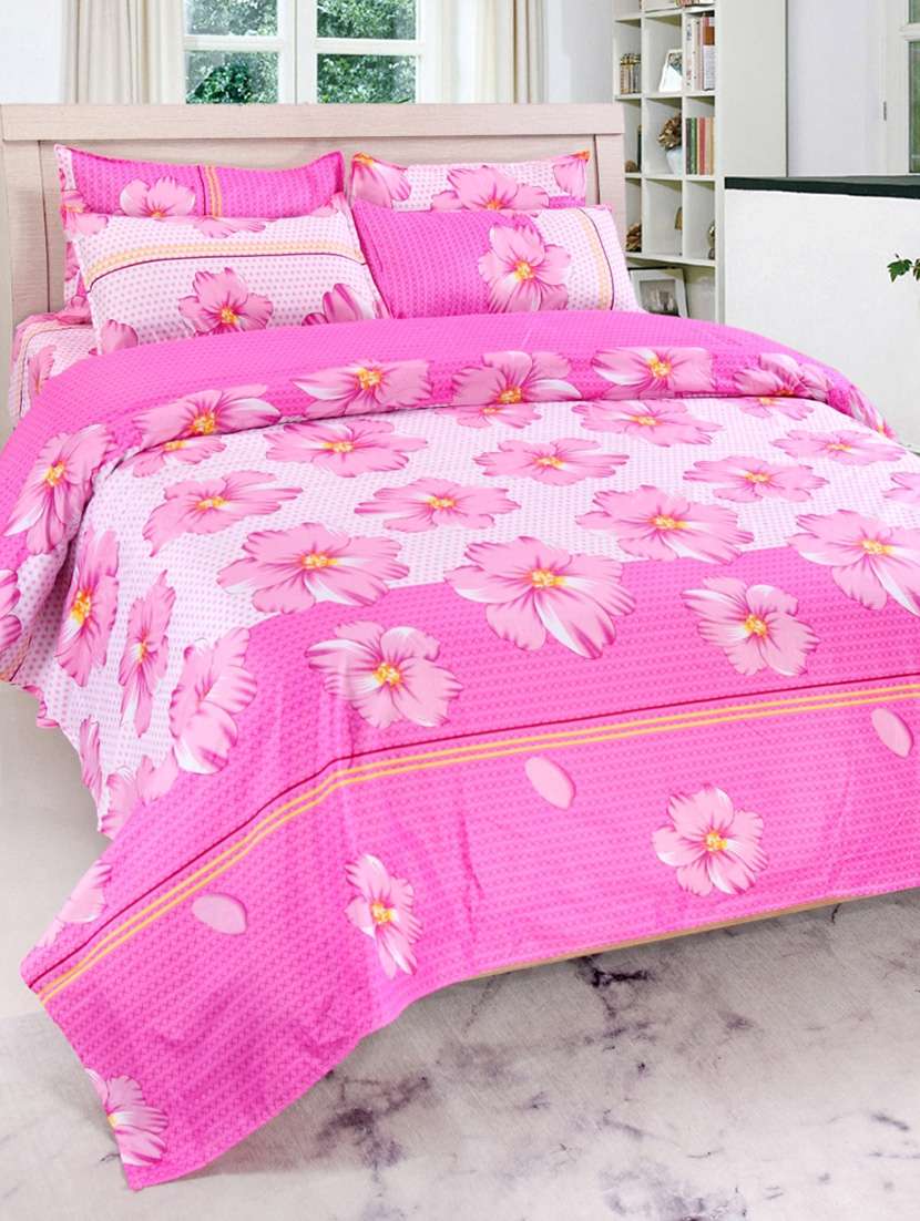 furhome floral print double bed sheet with 2 pillow covers