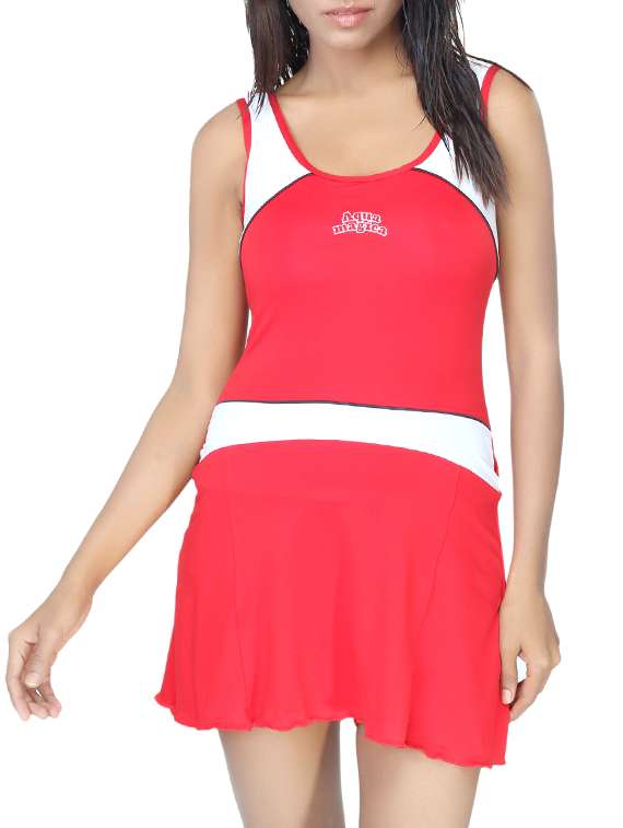 red nylon functional swimsuit
