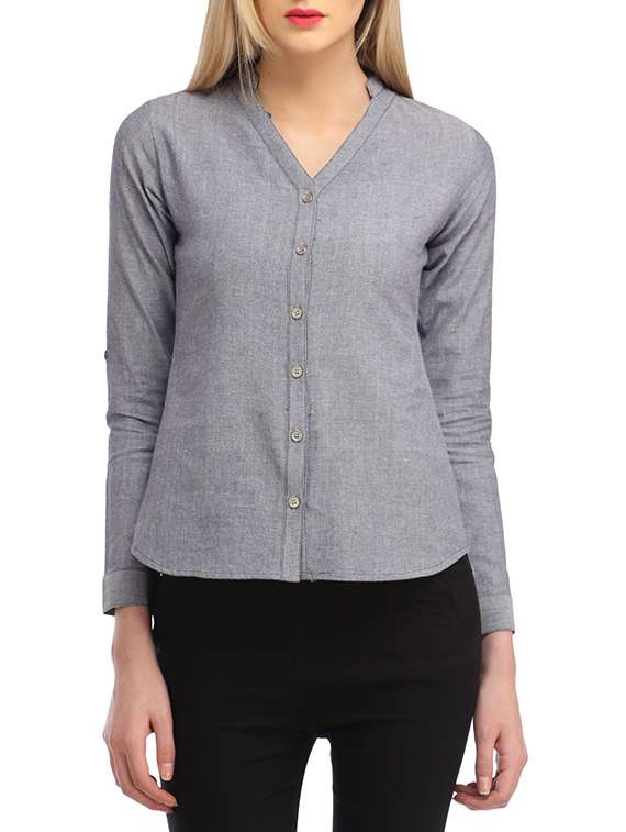 mandarin neck solid shirt 