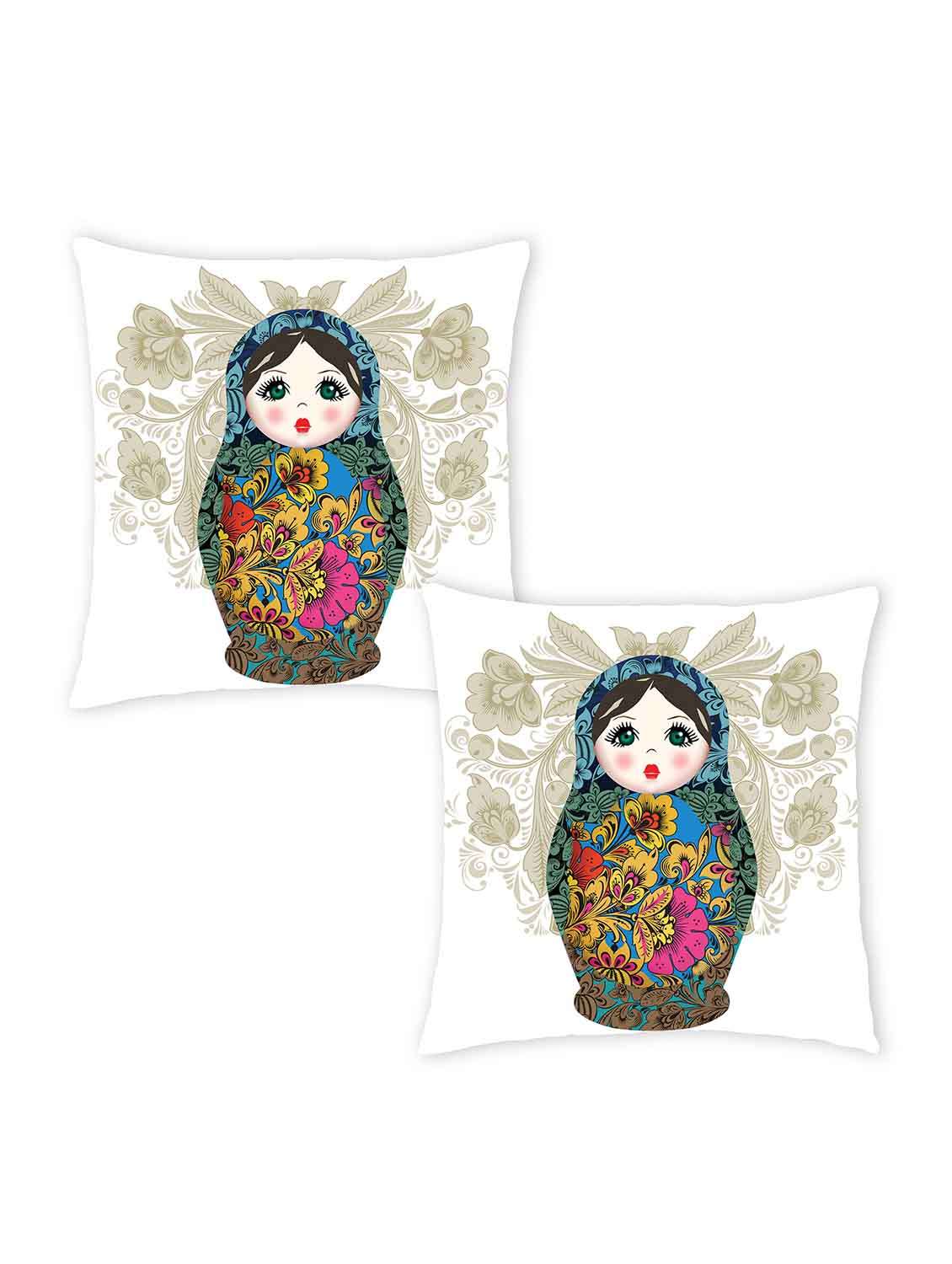 ambbi collection digitally printed cushion cover blue russian doll set of 2