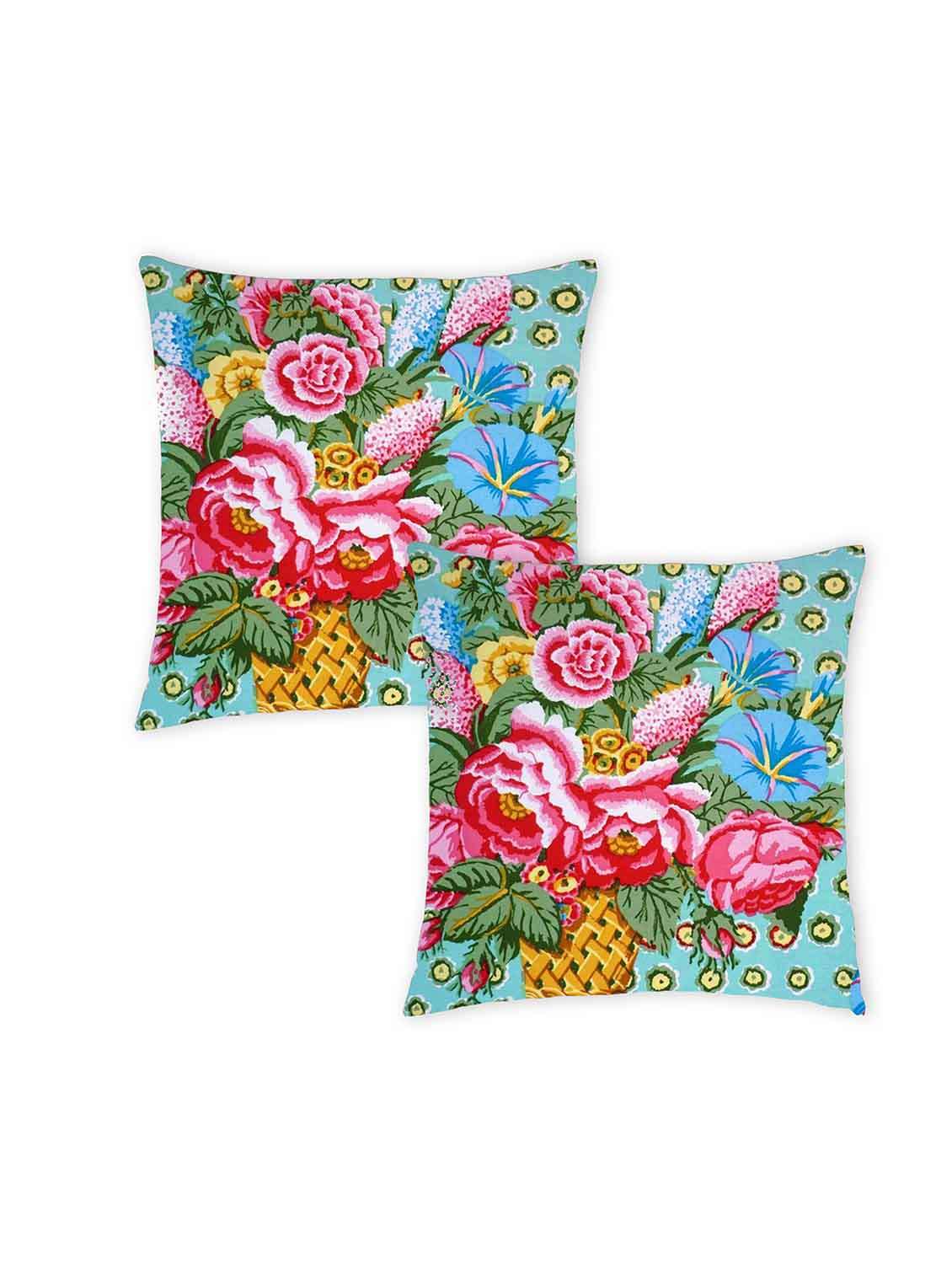 ambbi collection digitally printed cushion cover rose & leaves set of 2