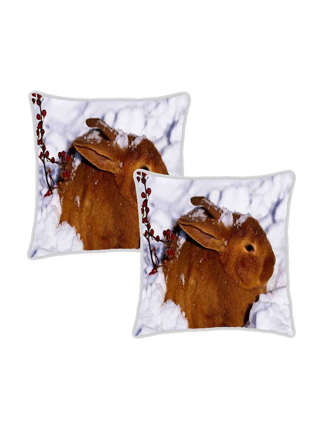 ambbi collection digitally printed cushion cover rabbit & snow set of 2