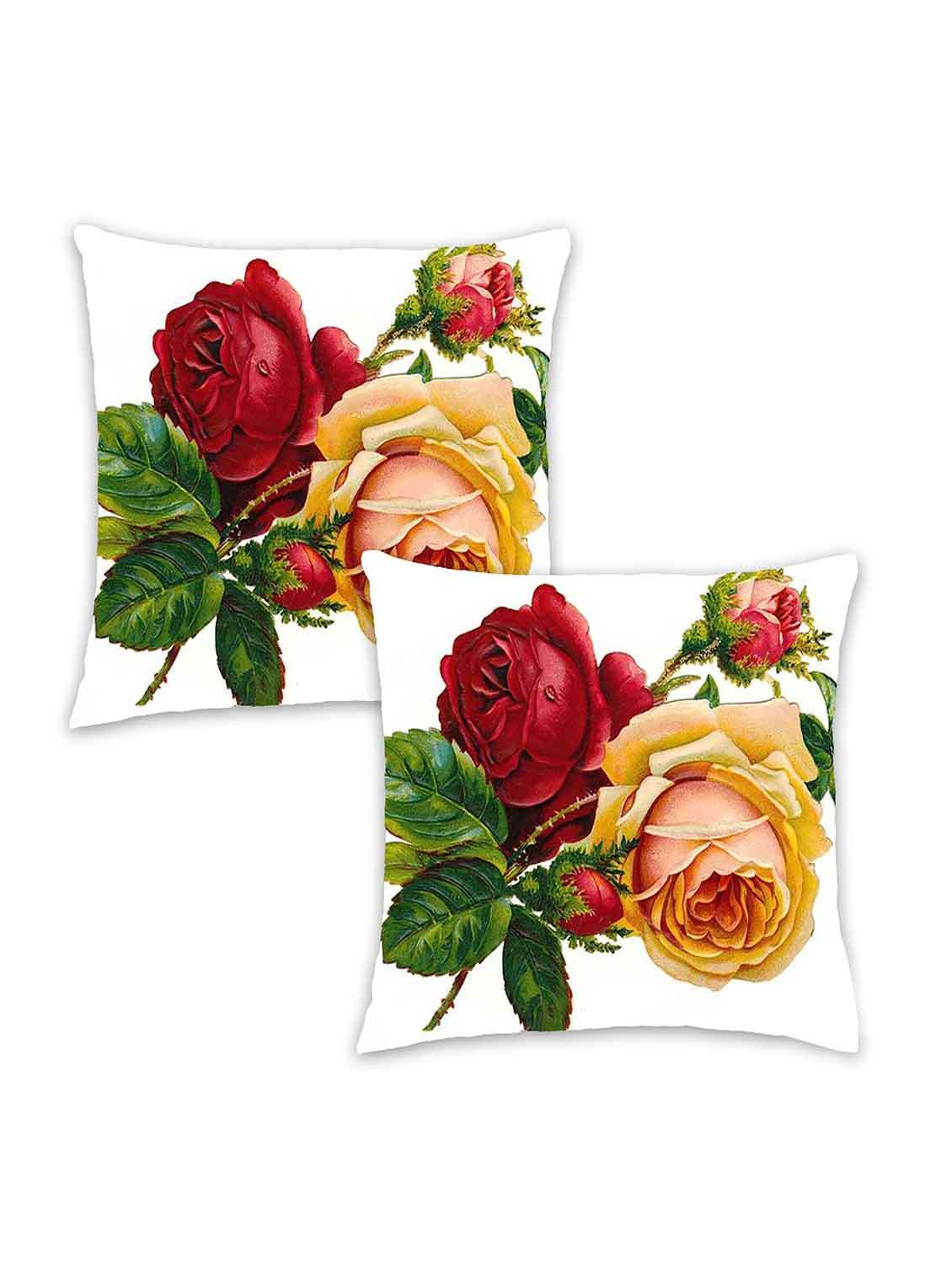 ambbi collection digitally printed cushion cover bunch of roses & leaves set of 2