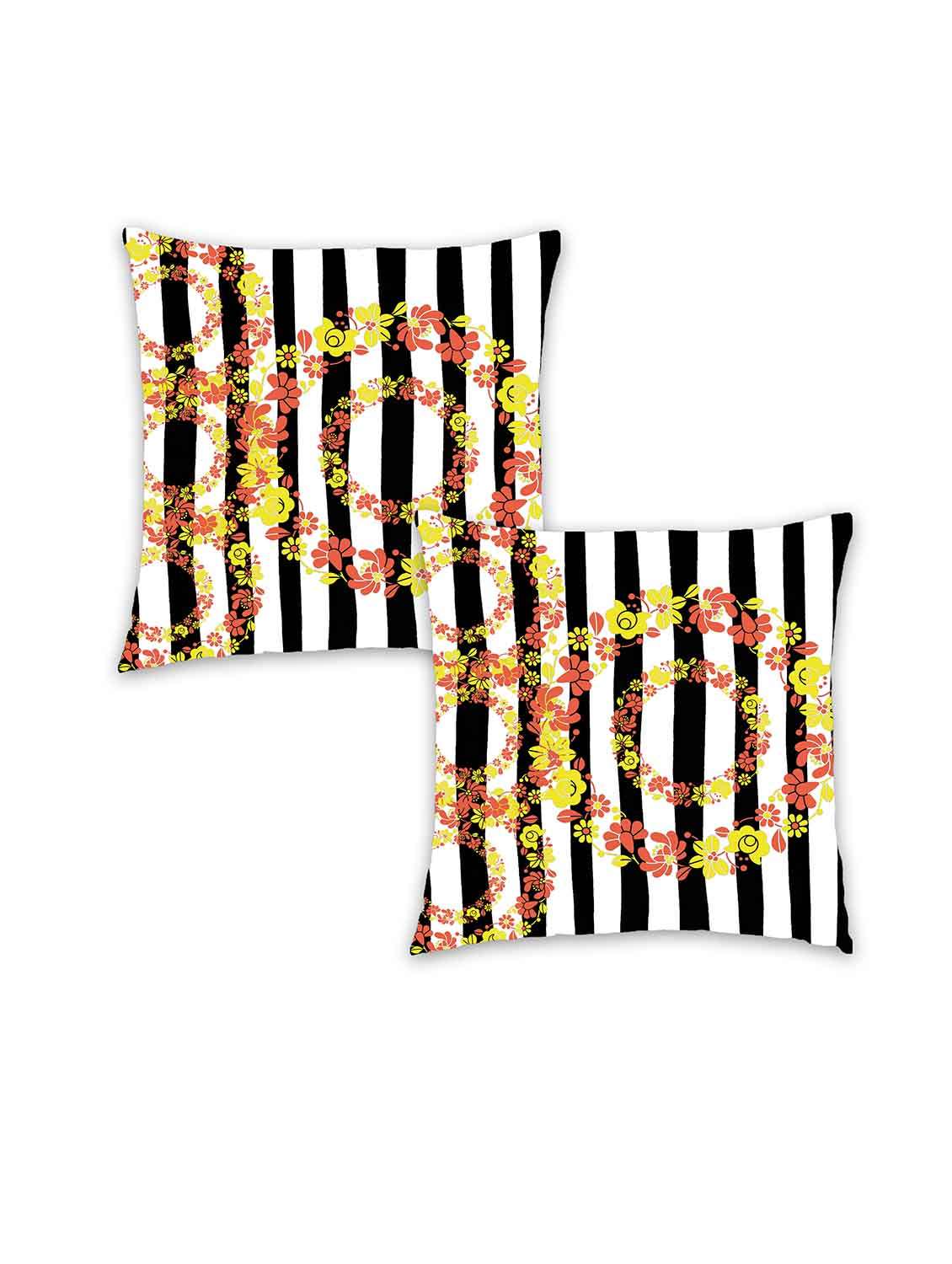 ambbi collection digitally printed cushion cover stripes background & circle with the flowers set of 2