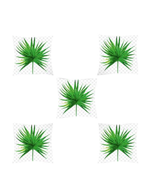 ambbi collection digitally printed cushion cover of leave design with goemtrical backgroud set of 5