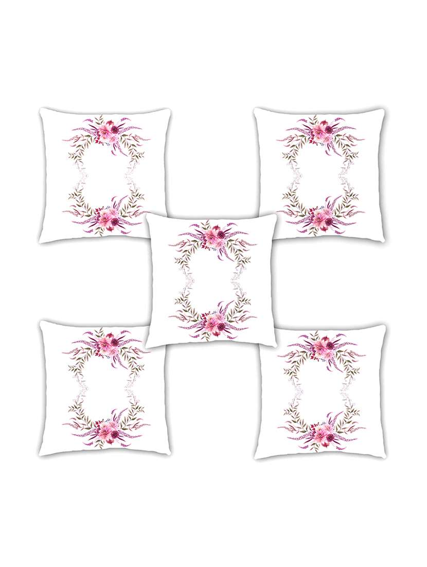 ambbi collection digitally printed cushion cover with flowers & leaves in lavander color set of 5