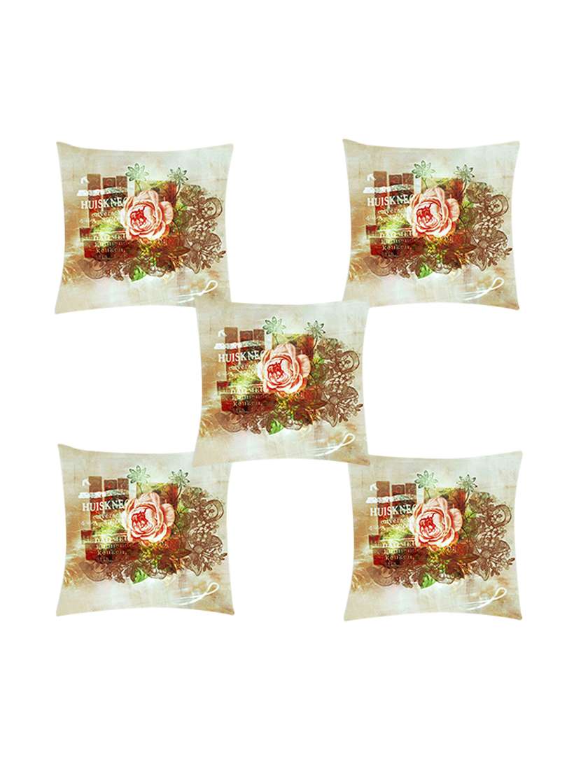 ambbi collection digitally printed cushion cover flowers, text set of 5