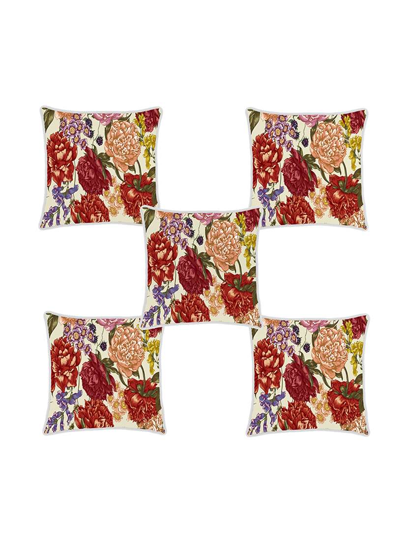 ambbi collection digitally printed cushion cover big flowers all over set of 5