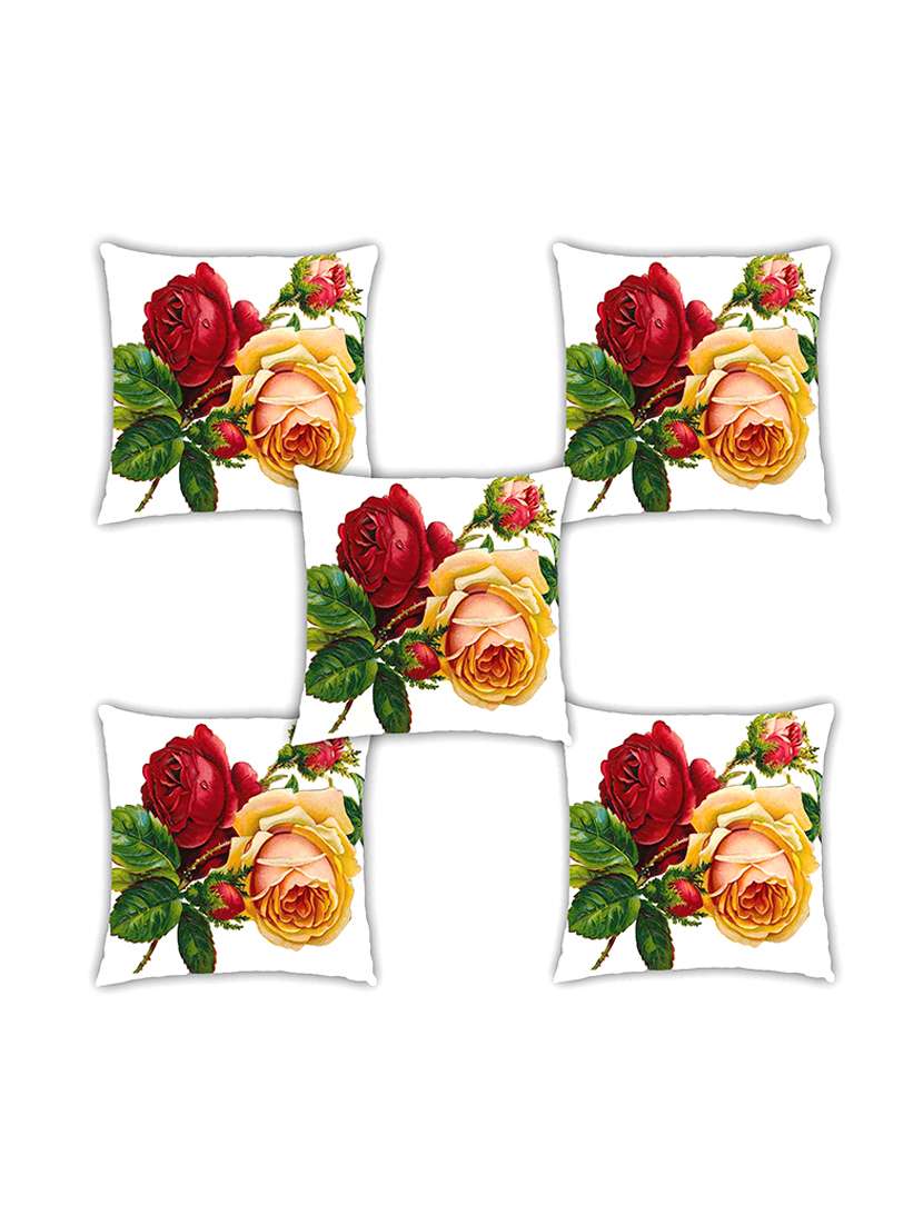 ambbi collection digitally printed cushion cover bunch of roses & leaves set of 5