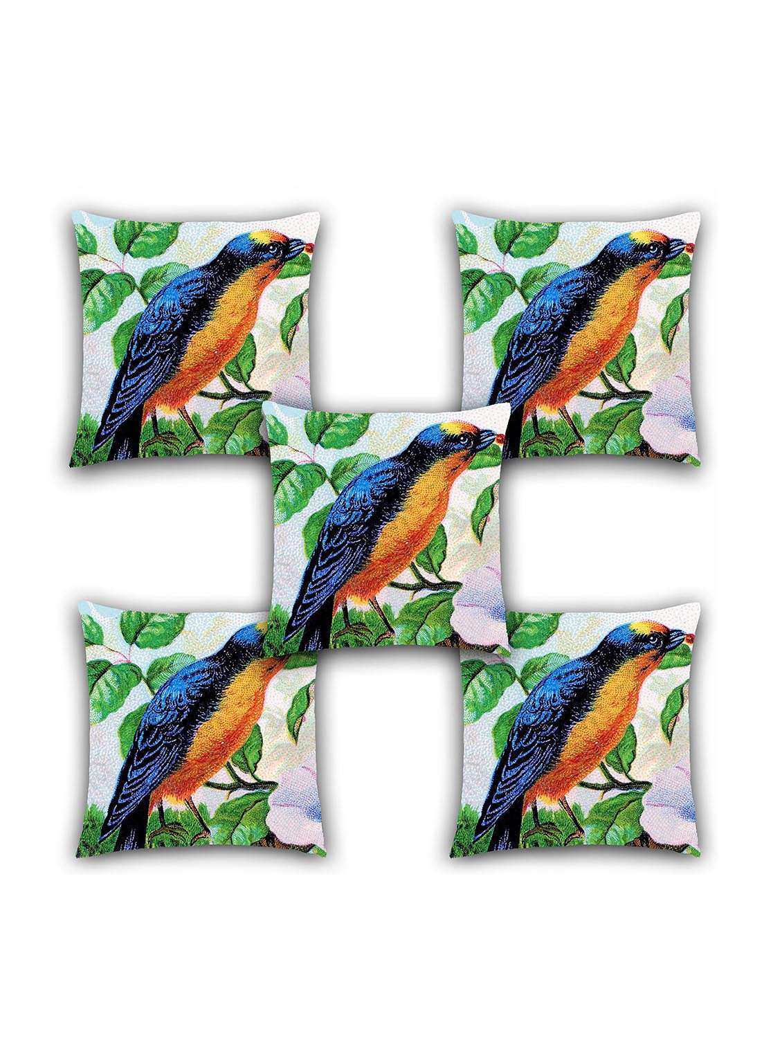 ambbi collection digitally printed cushion cover bird & leaves set of 5