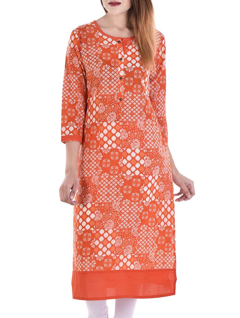 orange cotton straight kurta