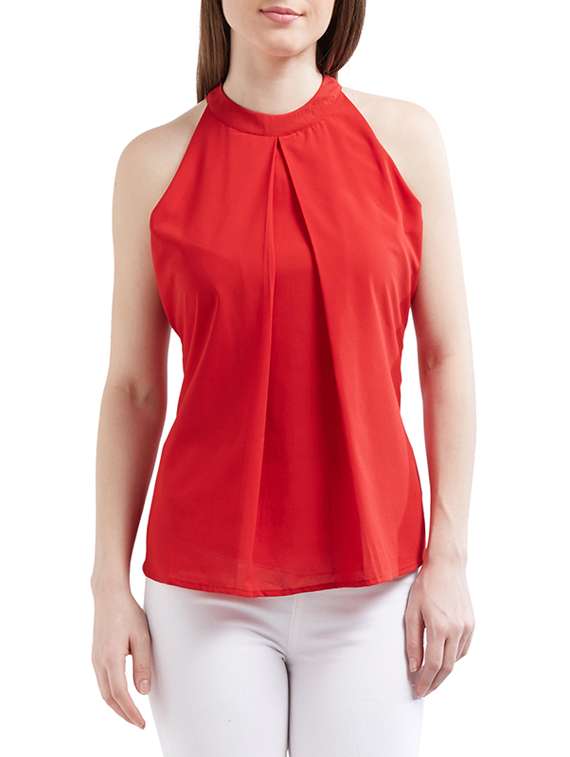 orange poly georgette top