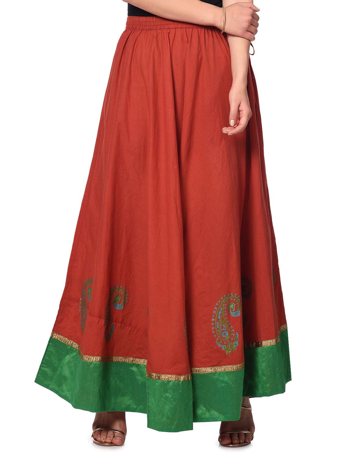 Red cotton flared skirt