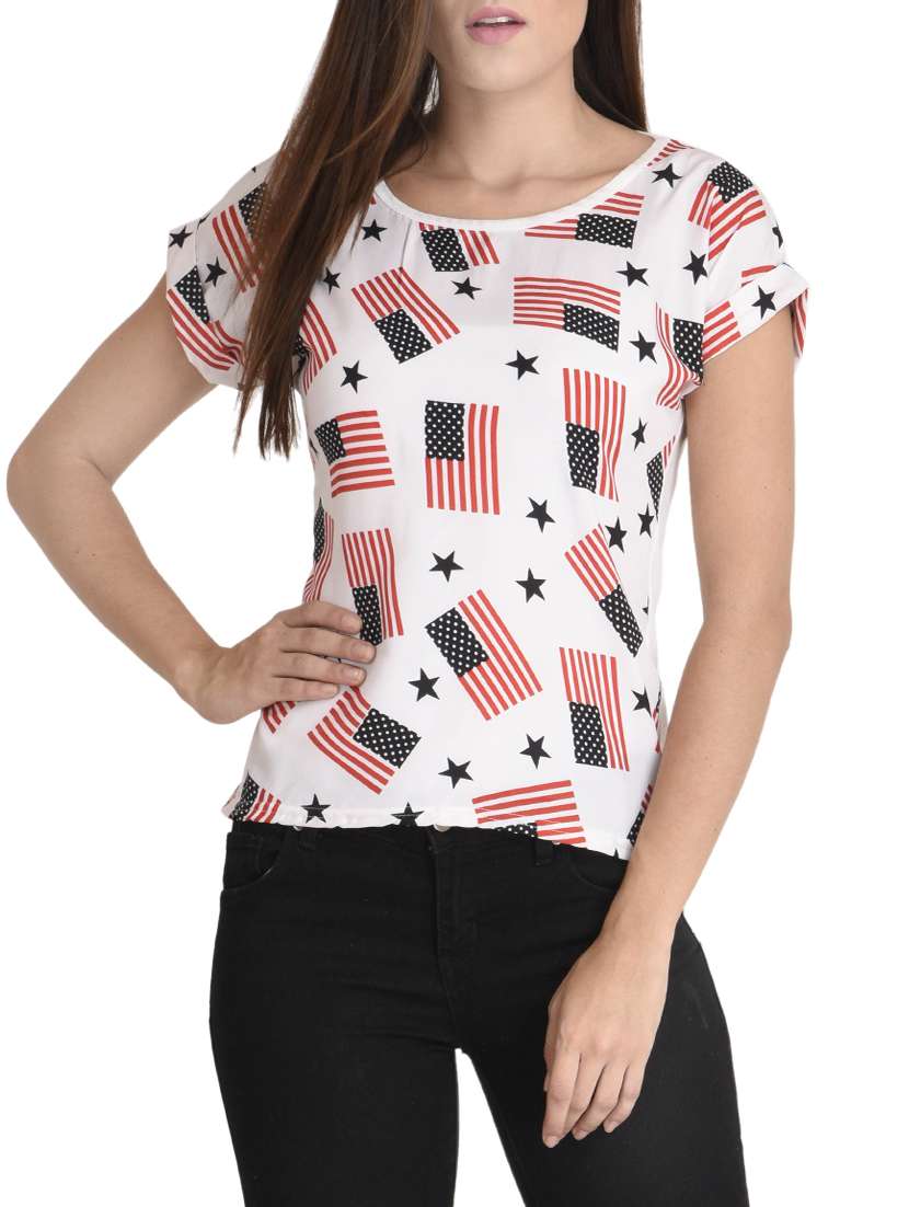 white printed poly crepe regular top