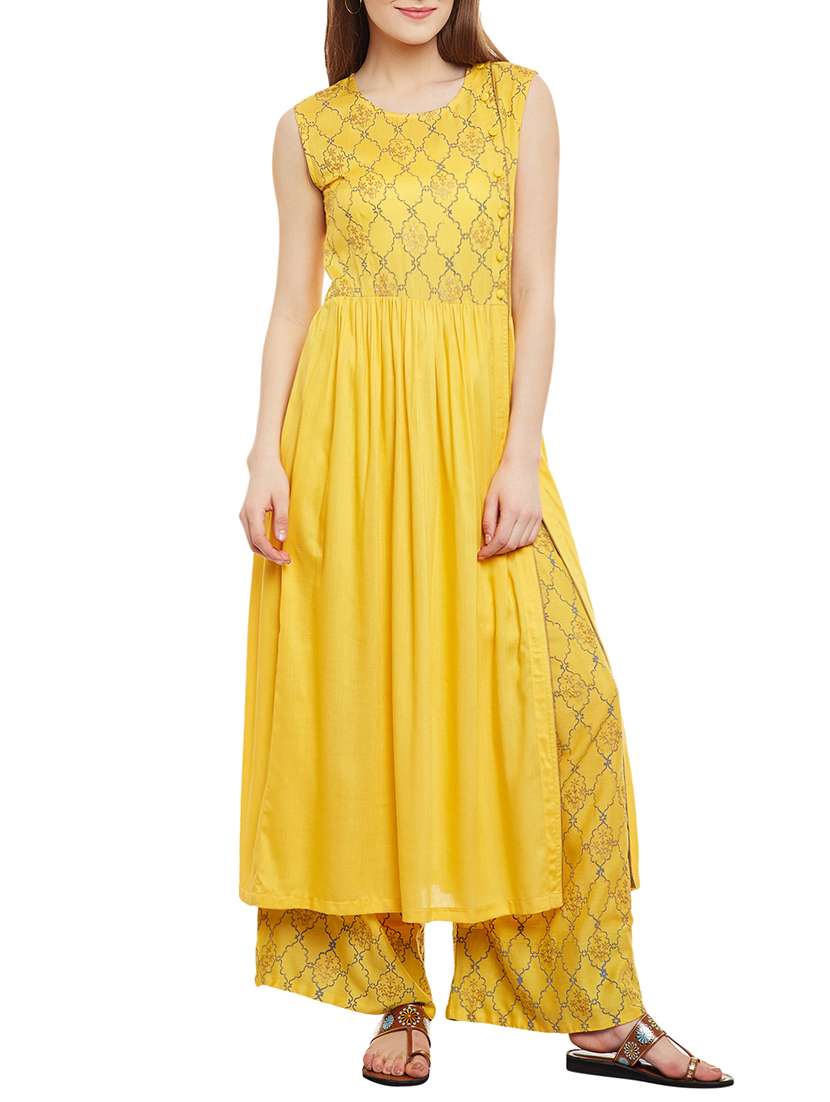 yellow viscose  high slit kurta