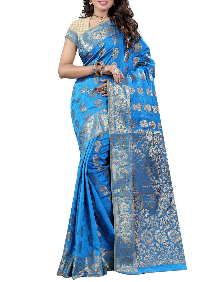 blue silk saree with blouse