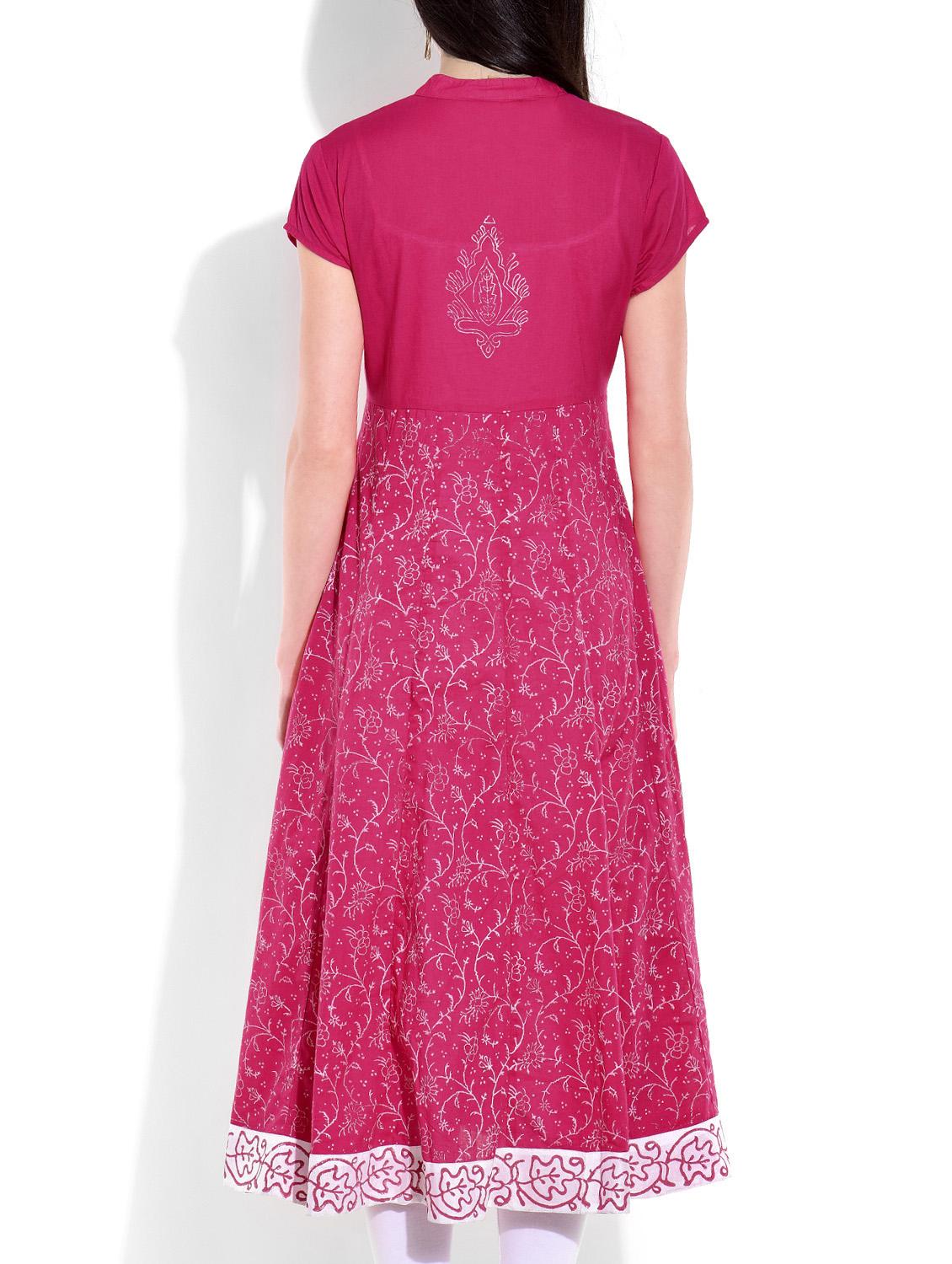 Pink Flared Cotton A-line kurta - 1320464 - Standard Image - 2