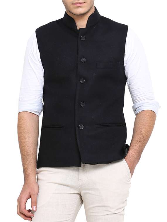 solid black cotton nehru jacket