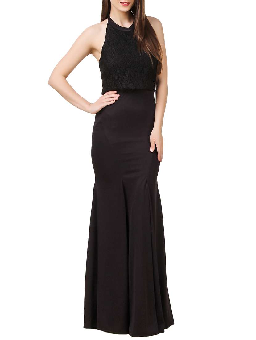 halter neck embroidered gown