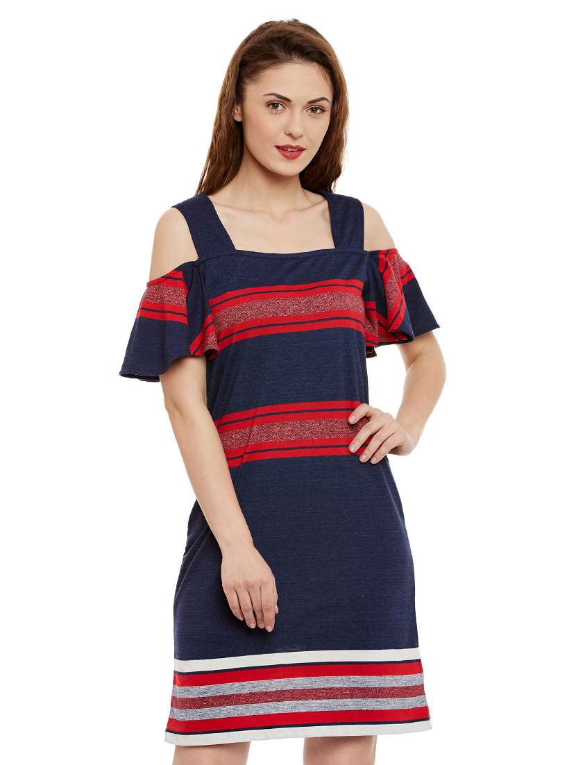 cold shoulder striped shift dress