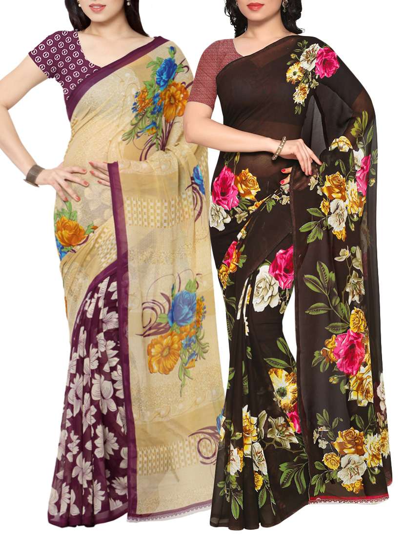 multi colored faux georgette printed combos saree with blouse
