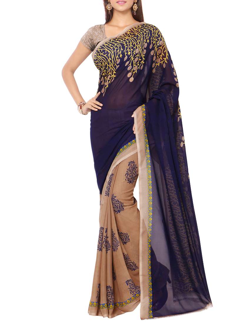multi colored faux georgette printed combos saree with blouse - 13213771 - Standard Image - 2