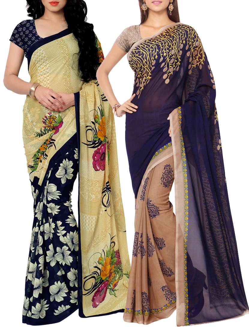 multi colored faux georgette printed combos saree with blouse