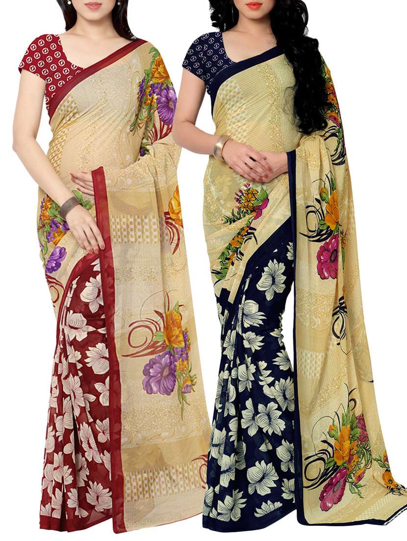 multi colored faux georgette printed combos saree with blouse